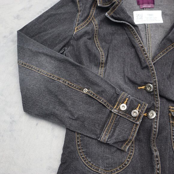Gloria Vanderbilt Jacket Womens M Black Denim Long Sleeve Two Button Outwear - Picture 13 of 16
